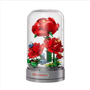 Boîte à musique EPT en blocs de construction floraux avec dôme en verre et base rotative - Décoration florale romantique à faire soi-même pour le bureau, cadeau pour filles, femmes - Product Image 5