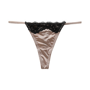 En gros Culottes string pour femmes en satin et soie glacée, à bordure en dentelle, à fines bretelles, taille basse, lingerie sexy dos en T pour le sport et le yoga - Product Image 4