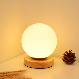 Piccola Base in legno naturale con lampada da tavolo a sfera in vetro comodino per lampada da scaffale da tavolo