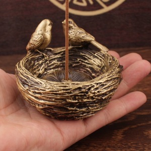 Brass Bird Nest Incense Holder Handmade Metal Aromatic <b>Diffuser</b> Home Decor - Product Image 3