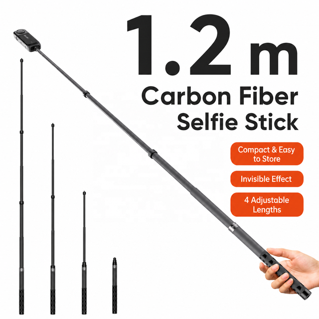 Insta360 X5 1.2m Carbon Fiber Invisible Selfie Stick, Telescopic Extension Pole for DJI GoPro Action Cameras