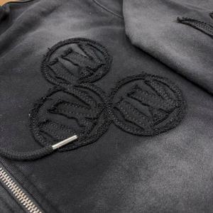 Topshow Streetwear Custom Acid Wash <b>Hoodie</b> Manufacturer Sun Faded French Terry <b>Vintage</b> Distressed Embroidered <b>Zip</b> <b>up</b> <b>Hoodie</b> - Product Image 3