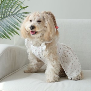 Vêtements pour animaux de compagnie, robe babydoll à imprimé cerise, polyester blanc, printemps-été, pour chats et chiens - Product Image 3
