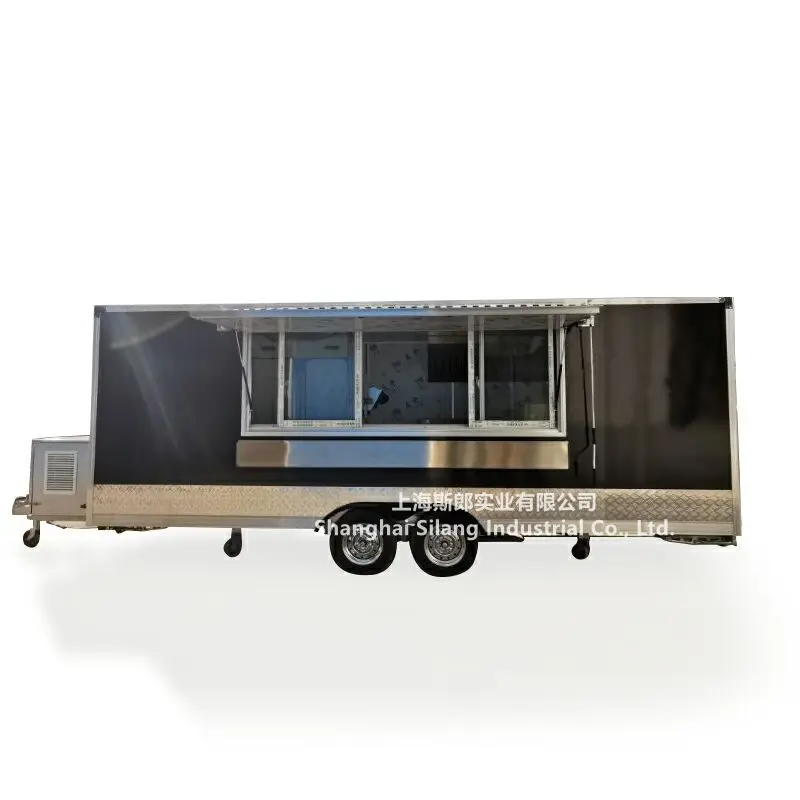 Camion de nourriture, remorque de nourriture mobile personnalisée, pizza noire, hot dog, crème glacée, café, camion de nourriture