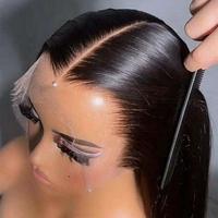 Pelucas de Cabello Humano Indio Virgen 13x6, Pelucas Frontales de Encaje HD Completas Sin Pegamento, Cabello Remy Liso Natural, Peluca de Encaje HD