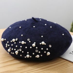 Bérets <span class=keywords><strong>en</strong></span> <span class=keywords><strong>laine</strong></span> avec perles, pour femmes, joli béret français, perlés, nouveauté 2019 - Product Image 3