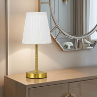 Lámpara de Mesa de Lujo Dorada con Pantalla Blanca Plegada, Lámpara de Noche LED Recargable y Regulable para Dormitorio, Sala de Estar, Decoración