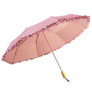 Parapluie Vintage Frais à Carreaux et Dentelle, Double Usage Soleil/Pluie, Protection Solaire et <span class=keywords><strong>Anti</strong></span>-<span class=keywords><strong>UV</strong></span> pour Étudiants, Vente en Gros - Product Image 5