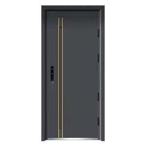 Penjualan laris Tiongkok 2022 pintu utama baja eksterior pintu ganda baja tahan karat desain kisi keselamatan pintu untuk rumah dengan kunci pintar