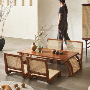 Nhật bản phong cách rắn gỗ mây phòng cà phê Tatami Bàn và ghế Bộ bàn ăn đặt sàn Nhật Bản ghế ZaiSu cho ban công - Product Image 4
