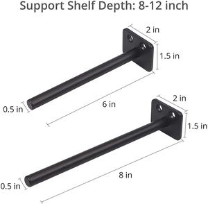 Étagère murale décorative en <span class=keywords><strong>bois</strong></span> noir et métal avec tube et <span class=keywords><strong>planche</strong></span> en MDF pour l'affichage ou l'organisation d'objets - Product Image 6