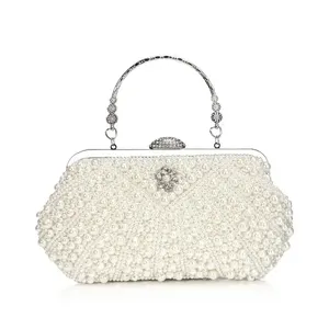 Женская элегантная торжественная вечерняя сумочка, вечерние свадебные сумочки, жемчужный клатч с жемчугом и бусинами, кошелек для женщин, роскошный