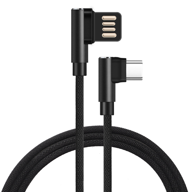 Custom Colorful Nylon 1M USB to Type C Right Angle 90 Degree Elbow 3A Fast Charging Data Cable for Iphone and Android Phones