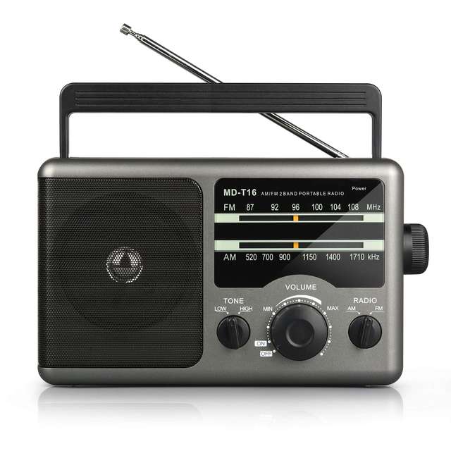 Retro Portable AM/FM Radio with Built-In Speaker, 2000mAh Battery & Tone Control