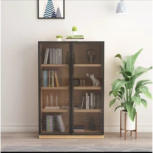 Shulin Modern <b>Solid</b> <b>Wood</b> <b>Bookcase</b> With Glass Doors Adjustable Shelves Illuminated Storage Cabinet For Home Office - Product Image 2