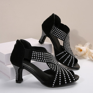 Stivali <span class=keywords><strong>neri</strong></span> stile coreano da donna con tacco a spillo 7cm <span class=keywords><strong>tacchi</strong></span> a spillo comodi strass antiscivolo in cristallo - Product Image 2