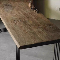 Ensemble de construction de table à manger en bois massif à bord naturel, réglable, de luxe et contemporain, pour appartement, maison, hôtel, bureau