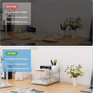 Clear Heightened Foldable Stackable 2-Tier <b>Desk</b> <b>Organizer</b> Paper & Letter/A4 Tray Storage Office File Folder Holder - Product Image 5