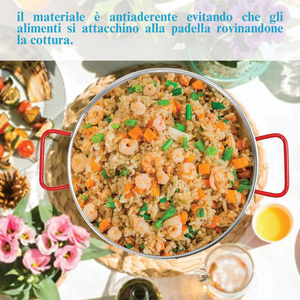 Valencian Paella <b>Pan</b> 46 Cm Polished Iron With Red <b>Handles</b> For 12 Portions - Product Image 5