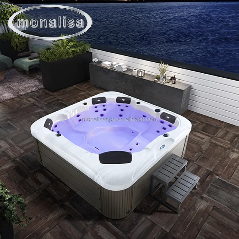 2023 New Arrivals 7 Person Square Acrylic Monalisa Five People Modern Massage Outdoor Whirlpool Bath Tub Spa Hot Tub