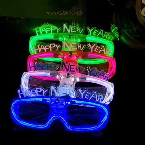 批发彩色Led发光眼镜新年快乐发光LED眼镜派对用品