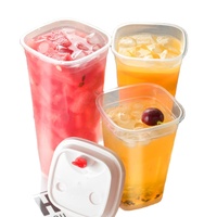 Nouveauté : Gobelet carré en PP avec couvercle transparent, imprimé logo, 360/720 ml (12/16/20/24 oz), pour café, thé au lait, jus et autres boissons.