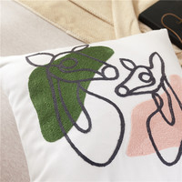 Housse de coussin décorative texturée brodée blanche motif géométrique carré bohème abstrait animal chat pour chaise, canapé, lit, hôpital