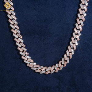 Women's White Rose Gold Plated 18K Solid Gold Moissanite <b>Statement</b> <b>Necklace</b> Baguette Cut GRA Certified Luxury Geometric Design - Product Image 2