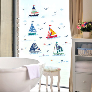 Autocollant mural bateau à voile de dessin animé, 50x70 Cm, en PVC imperméable, pour chambre d'enfant, salle de bain, maternelle - Product Image 5