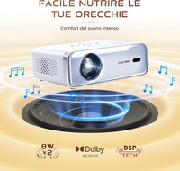 Aurzen Eazze D1 Smart NetfIix Mini projecteur officiellement compatible Dolby Audio, écran LCD, projecteur portable avec zoom 50%, HDR 10