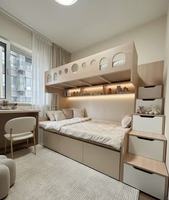 Lit superposé en bois massif multicouche personnalisé, écologique, pour enfants, avec design haut-bas à niveaux séparés, pour chambre et appartement