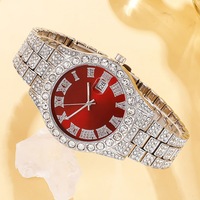 En Gros Montres Homme Luxe Hip Hop Bling Diamant Quartz avec Strass Iced Out, Coffret Cadeau Montre Quartz Collier Bracelet pour Homme