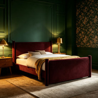 Lit plateforme capitonné de luxe en velours bordeaux à 4 poteaux, cadre de lit cylindrique rond, taille King Size, mobilier de chambre à coucher