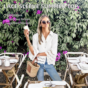 Camisas de Primavera y Verano para Mujer, Estilo Europeo y Americano, Holgadas, Casuales, Tejidas, con Encaje Grande, Mangas Regulares - Product Image 2