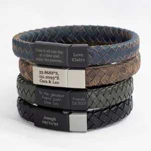 Stainless Steel Men's Personalized Handwriting Constellatory Woven Leather Bracelet