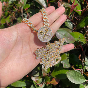 Hip Hop Zinc 15mm Cadena cubana y colgante de rey Collar de plata de oro para <span class=keywords><strong>novio</strong></span> - Product Image 3