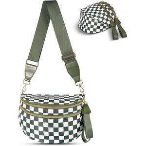 Sac bandoulière unisexe avec fermeture éclair, sac banane de voyage, pochette étanche en polyester à carreaux, tendance, vente en gros - Product Image 1