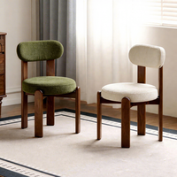 Chaise de salle à manger moderne en bois de frêne massif, pieds épais, assise rembourrée en tissu, chaise d'appoint Wabi-Sabi avec coussin rond, mobilier pour café et restaurant