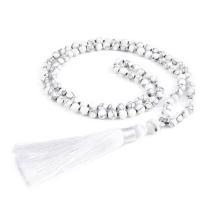 Pietra preziosa fatta a mano annodata pietra naturale 6mm nero lungo nappa 108 pezzi di onice collana Mala - Product Image 6