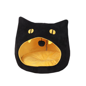 Lit pour chat semi-fermé, lit chaud pour chat, couleur noir nuit, petite taille 32x32x32cm, matériau en coton PP, motif animal - Product Image 5