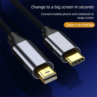 Kabel USB-C ke Mini DP 1.8m 8K60Hz dengan Pelapis PVC dan Perisai Foil, USB 3.1 Tembaga Bebas Oksigen untuk Proyeksi MacBook Pro/Air