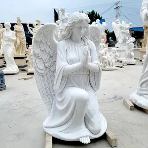 Nuovo arrivo grandi ali di marmo di marmo di alta qualità angelo statue di marmo intagliate a mano