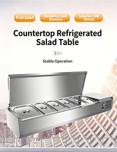 Comptoir de bar à salades avec couvercle rabattable en acier inoxydable, porte-condiments et 1 bac GN 6 pour bar à garnitures réfrigéré - Product Image 2
