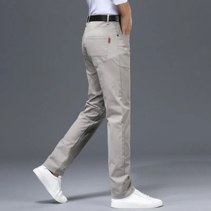 Pantalon décontracté en coton pour homme, coupe slim, léger, tube droit, taille mi-haute, devant plat, lavage clair, service OEM disponible - Product Image 2