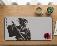 Tapis de bureau samouraï japonais, tapis de souris guerrier Ronin, tapis de bureau gaming, art katana en peinture à l'encre, tapis de bureau anime XL, blanc gris marron