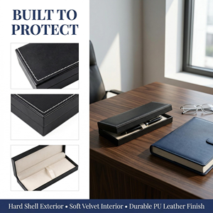 Customized High-end Watch <b>Strap</b> with Top and Bottom Cover, Black Leather Stitched Watch Case, Plastic Velvet Storage Box - Product Image 4