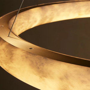 Lustre rond moderne de luxe en marbre, luminaires suspendus en pierre d'albâtre naturelle pour salon - Product Image 3