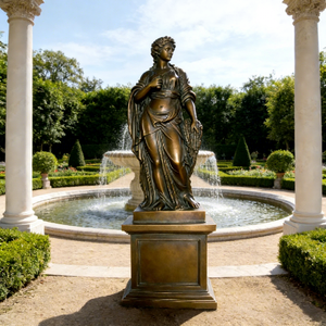 Statua in Bronzo a Grandezza Naturale del Dio del Vino, Decorata con Vesti Fluenti e Petali di Rosa, per Decorazione da Giardino Esterno o Interno - Product Image 2