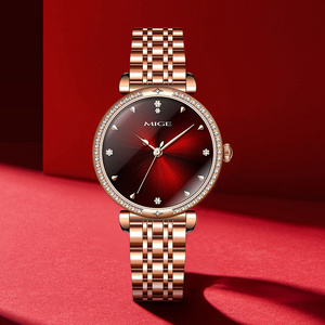 Montre à quartz pour femme MIGE en acier inoxydable or rose avec lunette sertie de diamants et cadran analogique, bracelet élégant et luxueux - Product Image 4