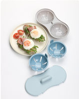 Cuiseur à œufs pour micro-ondes, 2 tasses, antiadhésif, avec couvercle, gadget de cuisine pour œufs pochés faibles en gras pour micro-ondes